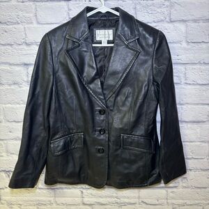 Vintage 90s Y2K Worthington 100% Lambskin Chic Soft Black Leather Jacket MP
